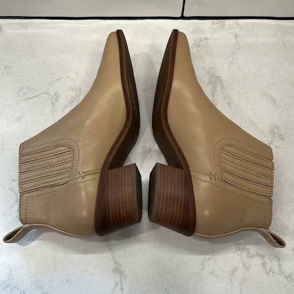 LUCKY BRAND Idola Beige Western Square Toe Stacked Heel Leather Booties 8 - Picture 11 of 16